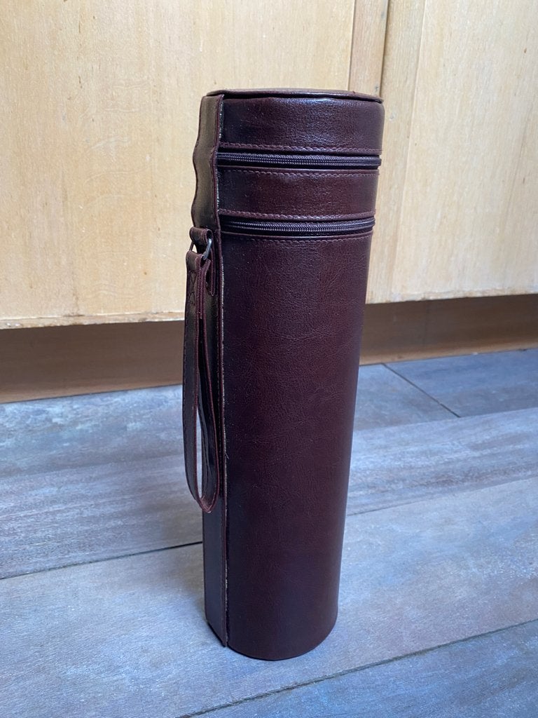Etui vintage pour téléobjectif 36x10cm cuir bordeaux TB état, Envoi