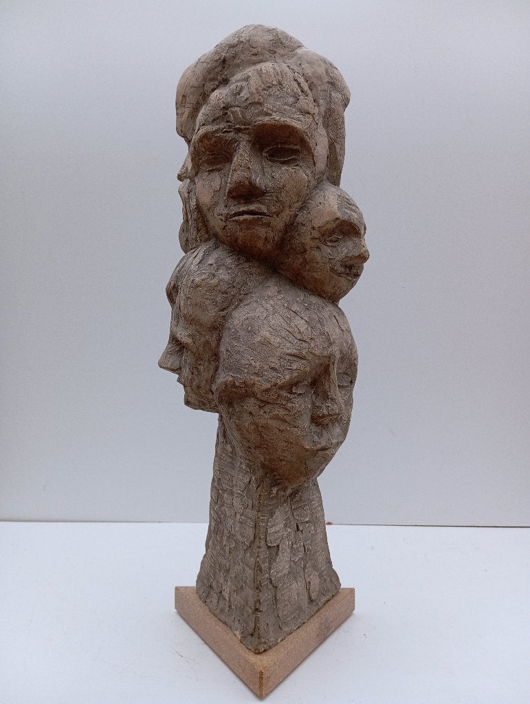 TOP KUNSTWERK TERRACOTTA BEELD 9 GEZICHTEN, Ophalen of Verzenden