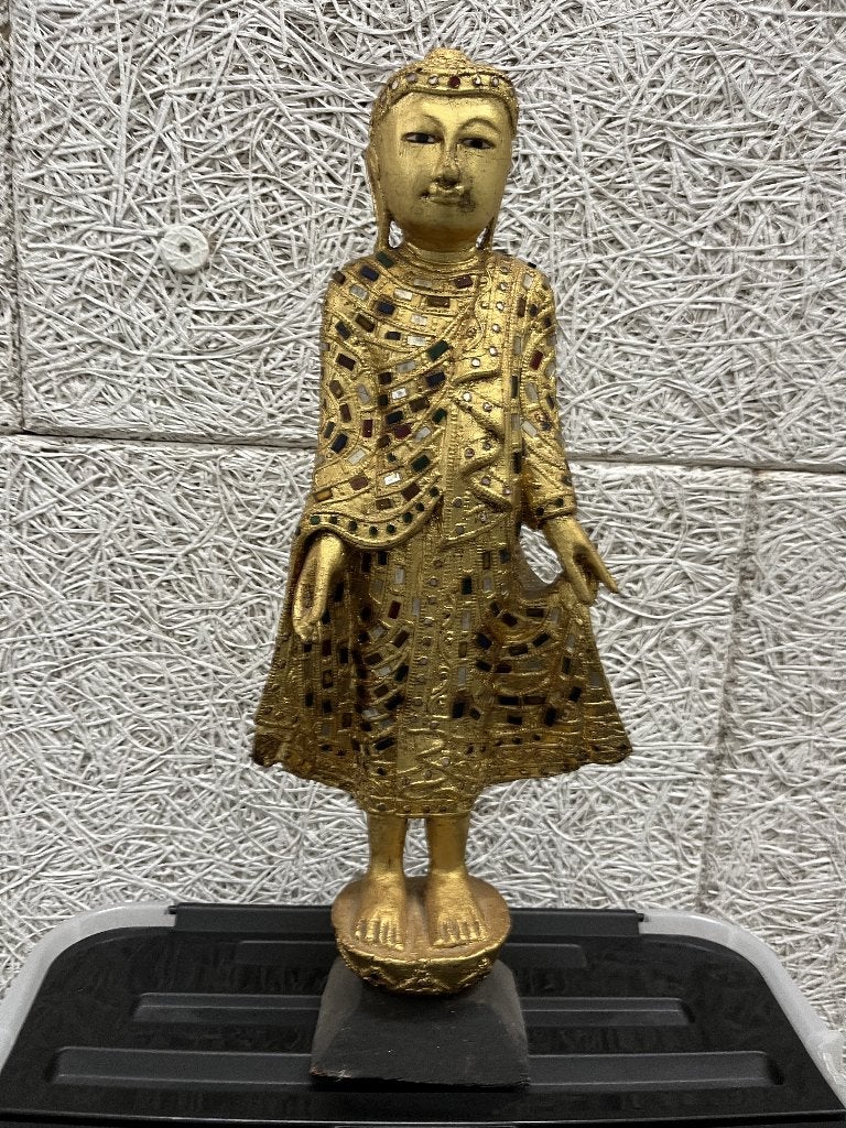 Goudkleurig decoratief Boeddha beeld met mozaïekdetails, Collections, Statues & Figurines, Utilisé, Humain, Enlèvement