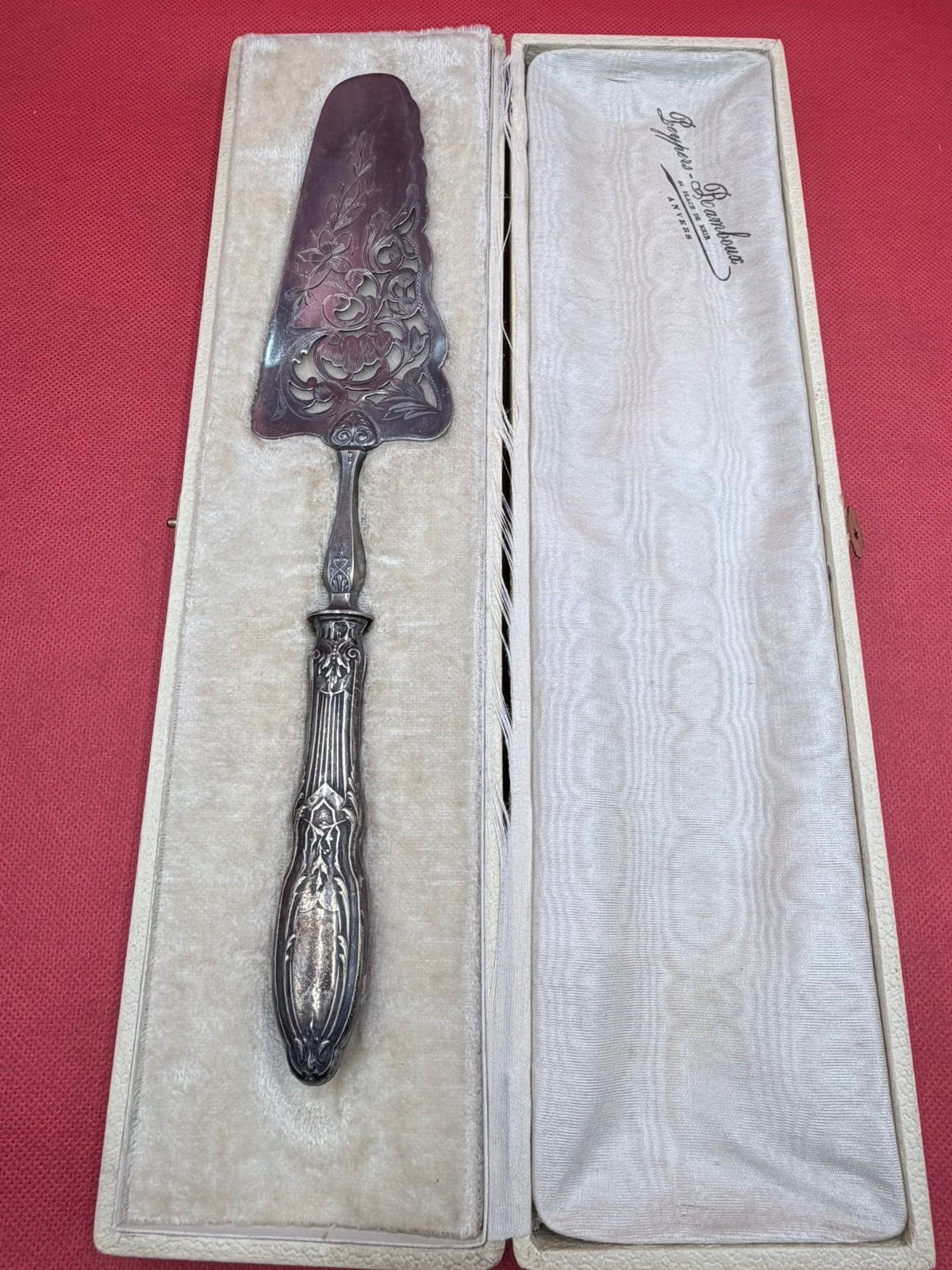 Verzilverde Taartschep 30cm Art Nouveau Opengewerkt Doos, Ophalen of Verzenden, Zilver