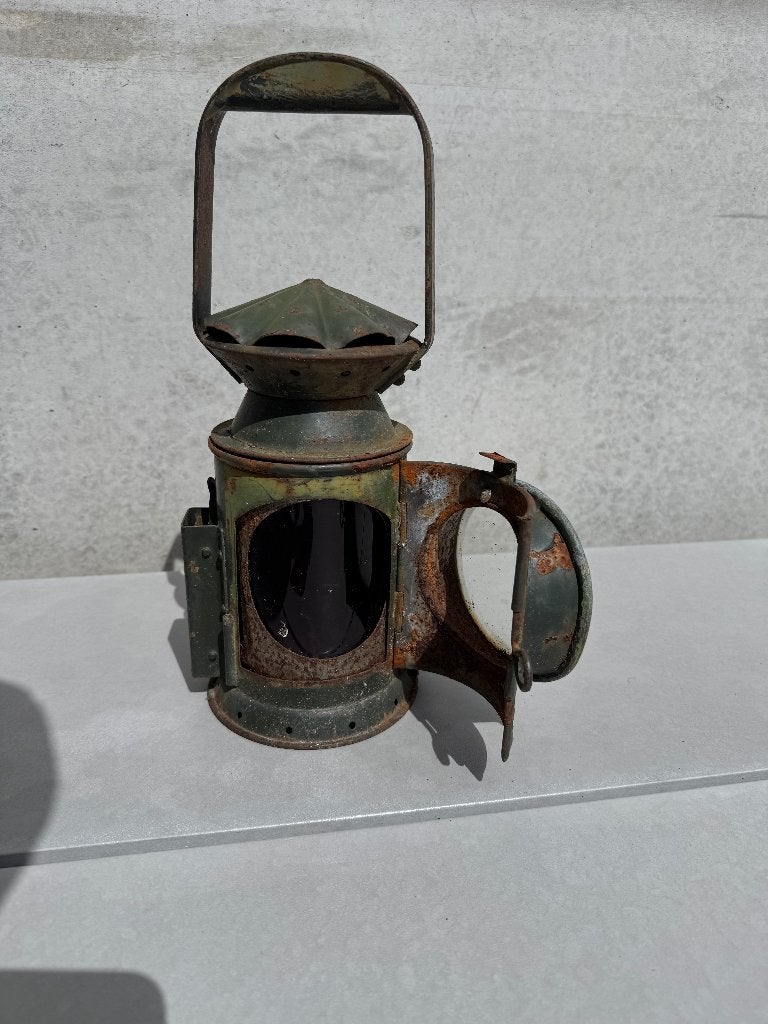 oude seinlamp met rood en blauw glas, Ophalen, Gebruikt, Trein, Overige typen