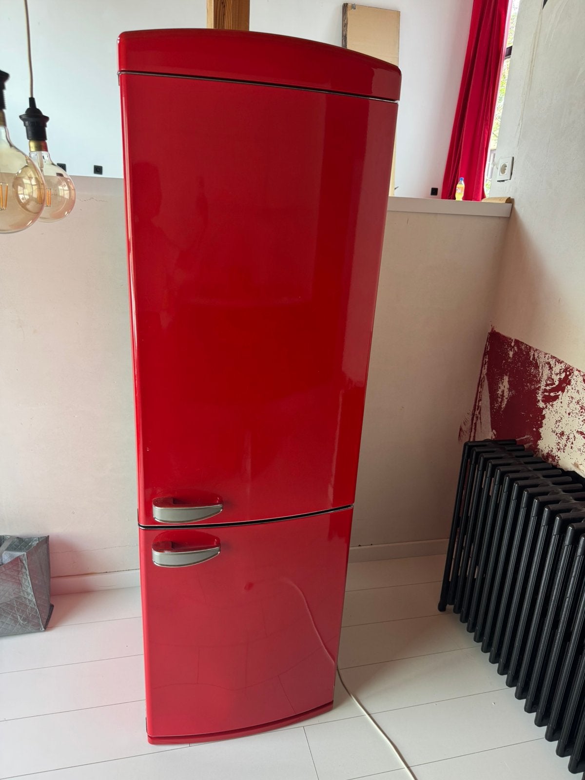 Koelkast diepvries rood retro, Avec compartiment congélateur, 160 cm ou plus, Enlèvement, Utilisé