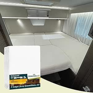 Jersey hoeslakenset - 4 delig met midden matras - Wit, Caravans en Kamperen, Caravanaccessoires