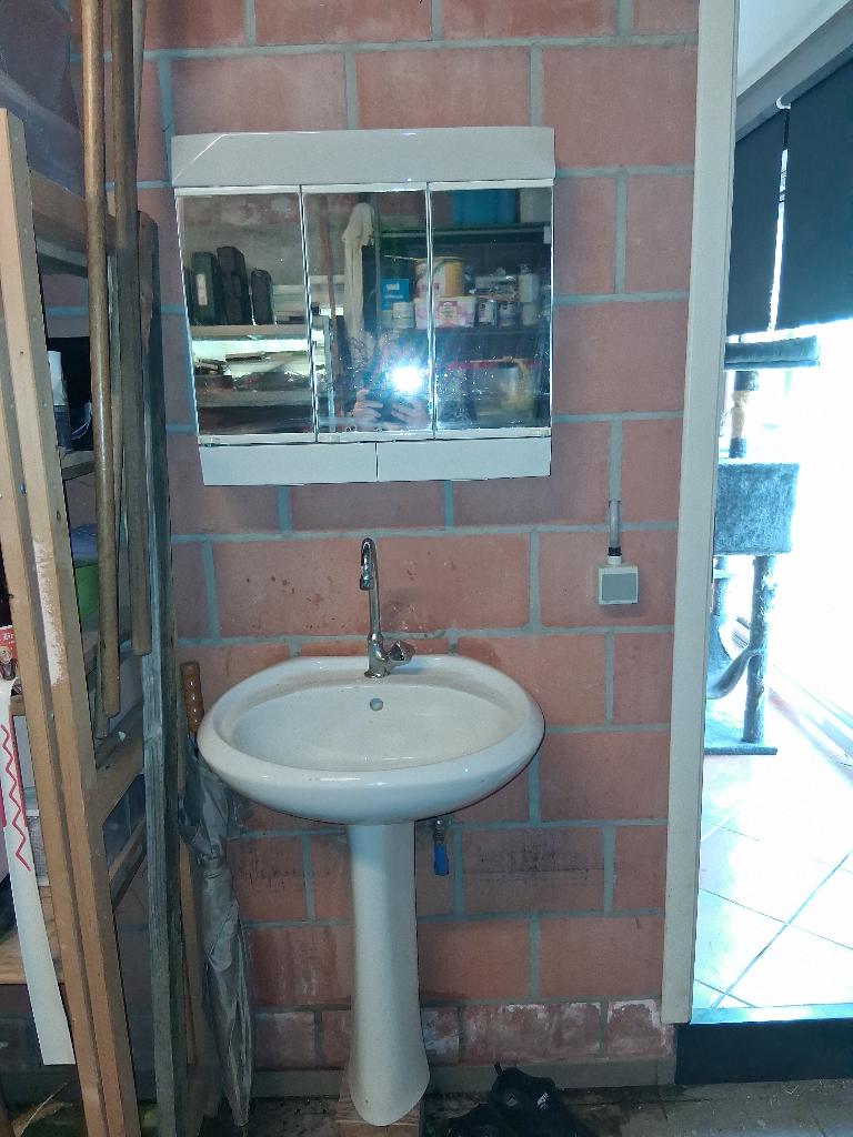 Vasque vintage sur pied et miroir, Enlèvement, Utilisé, Lavabo