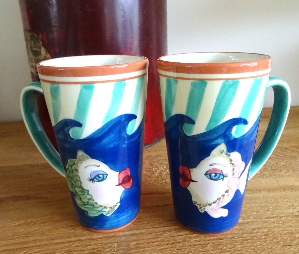 Katherina's Collection set zeldzame Kissing Fisch mugs, Keramiek, Ophalen of Verzenden, Zo goed als nieuw, Overige stijlen