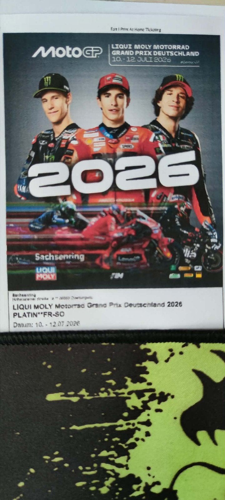 3 places pour les 3 jours pour le Moto GP Allemagne