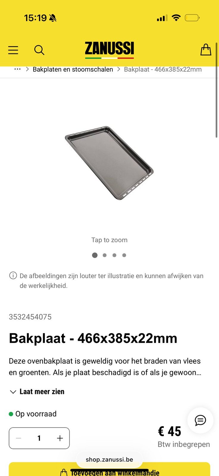Bakplaat oven 466*385*22 nieuw, Ophalen, Nieuw