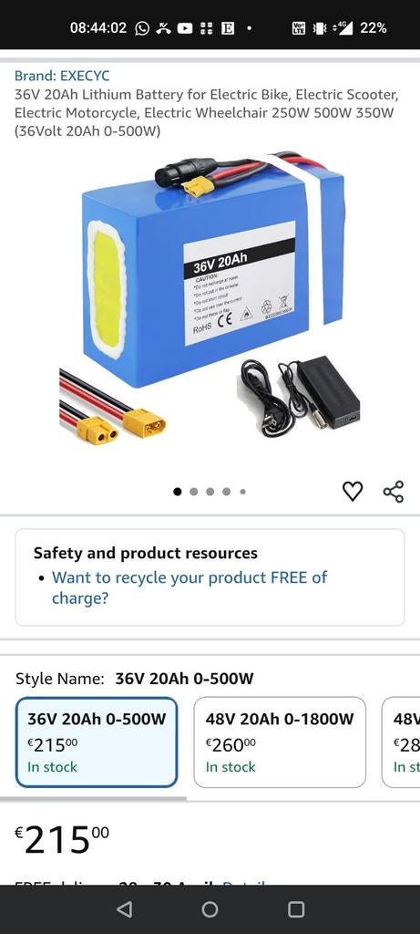 Nieuwe batterij 36v, Enlèvement