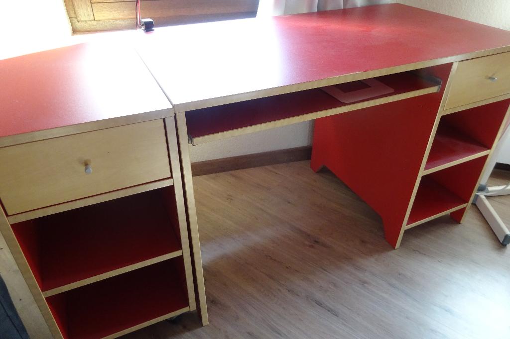 bureau, Ophalen, Gebruikt, Hout, Rood