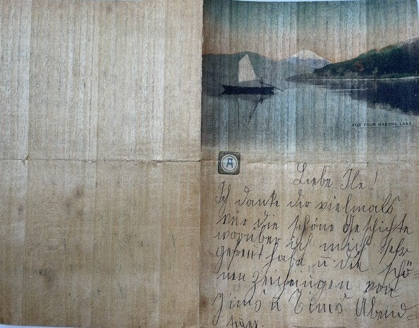Japan brief rijstpapier met Mount Fuji 1910, Antiquités & Art, Enlèvement ou Envoi