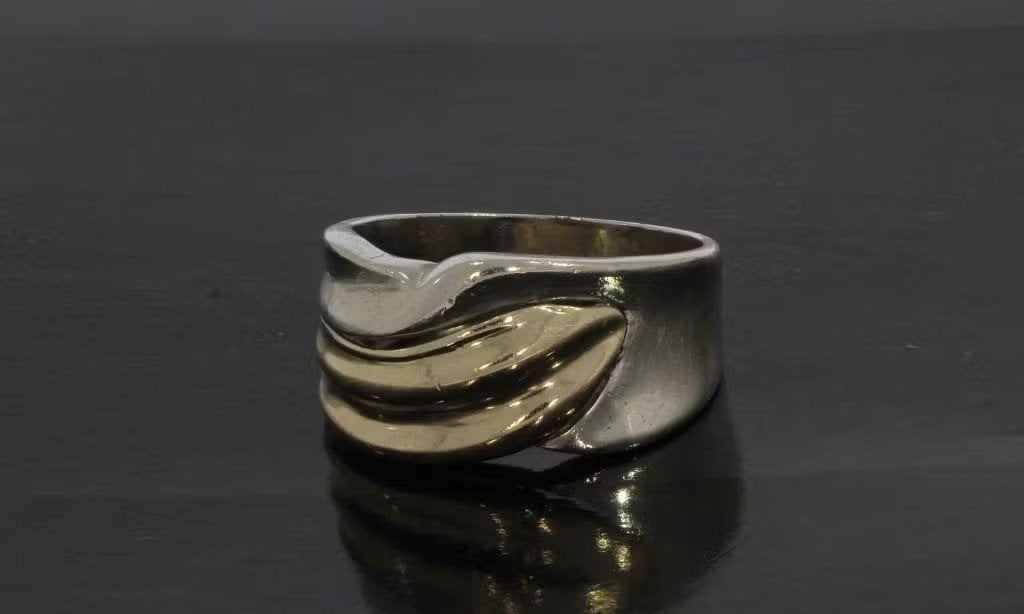 14k gouden abstracte heren dames ring zilver design, Ophalen of Verzenden, Zo goed als nieuw, Dame of Heer, Met edelsteen
