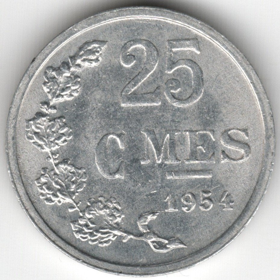 Luxembourg : 25 Centimes 1954 KM #45a .1 Réf 16753, Enlèvement ou Envoi, Autres pays, Monnaie en vrac