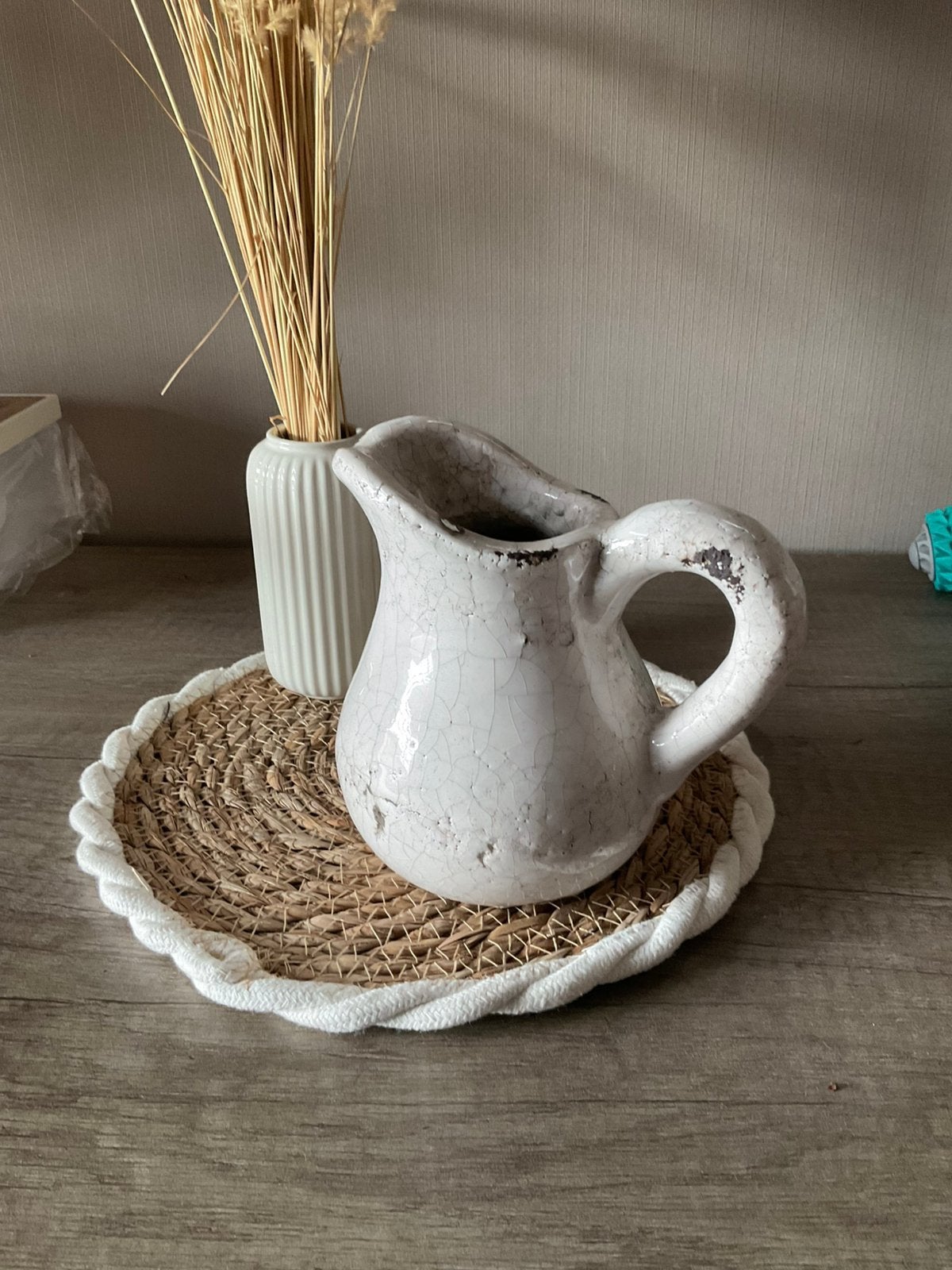 Landelijke decoratie melkkan in steen, Wit, Zo goed als nieuw, Steen/keramiek, 15 cm