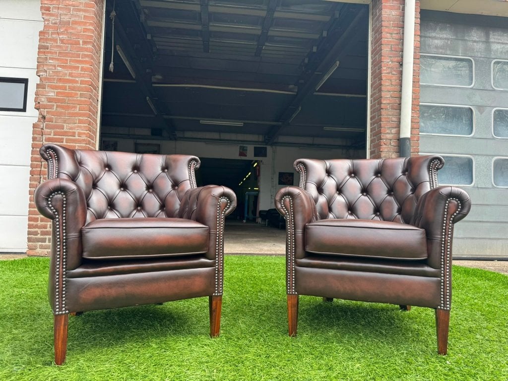 CHESTERFIELD fauteuils/stoelen design bruin leren chair, Klassiek, Comme neuf, Enlèvement, Tissus