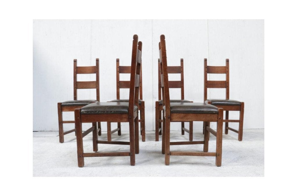 Set of 6 Brutalist Oak Raw Spanish Dining Chairs, Ophalen