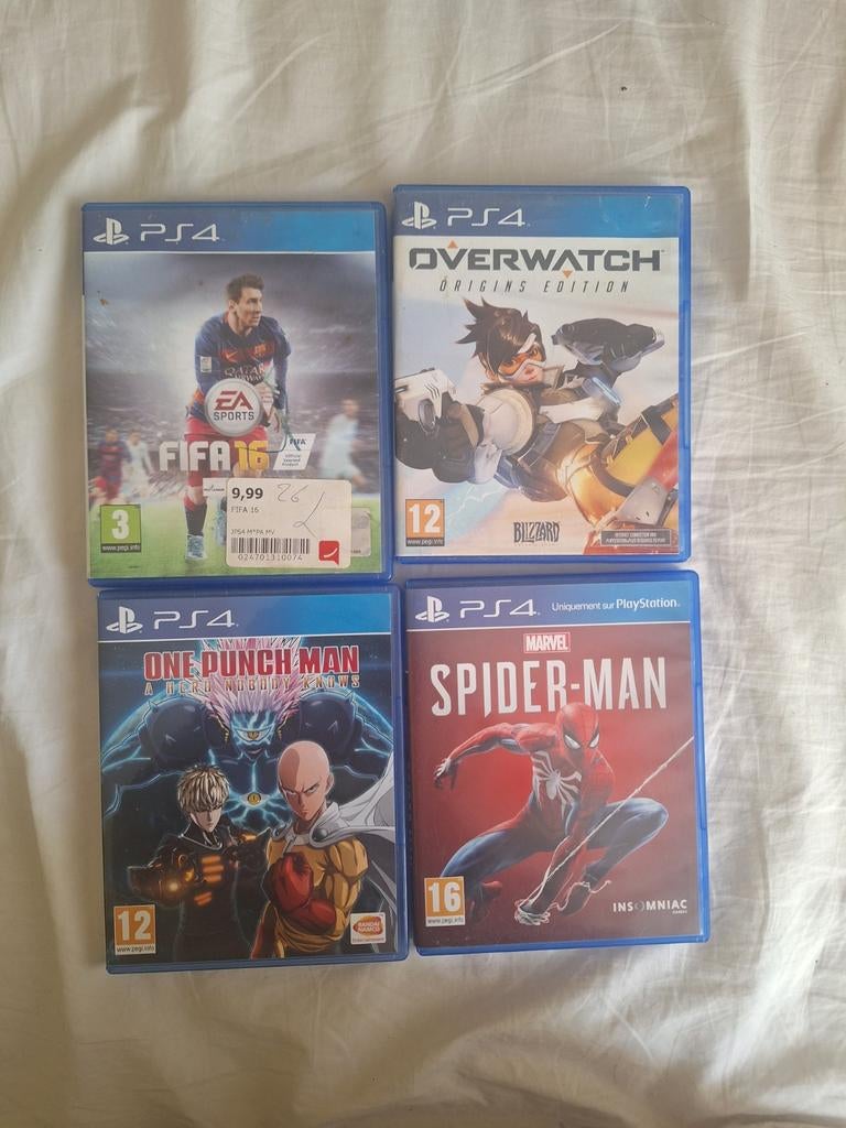 Lot 4 jeux PS4 : Spider-Man + One Punch Man+Overwatch + FIFA, Games en Spelcomputers, Games | Sony PlayStation Vita, Ophalen, Online