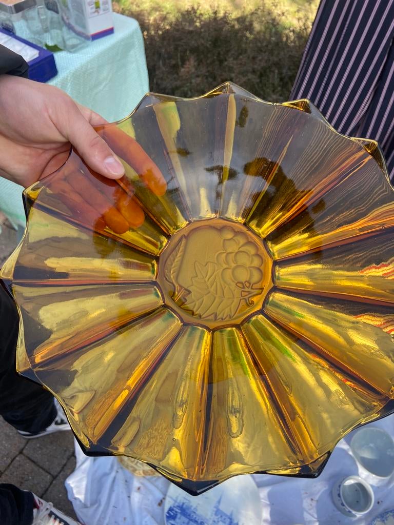Vintage Belgische amber glazen schaal Art Deco, Antiek en Kunst, Ophalen of Verzenden