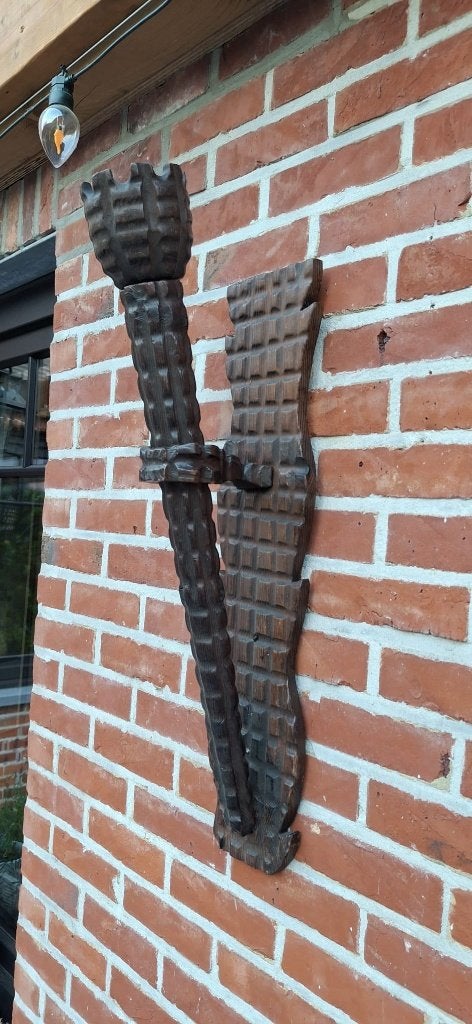 Handgesneden Wandfakkel - 65cm, Huis en Inrichting, Woonaccessoires | Wanddecoraties, Afrikaans, Hout, Ophalen of Verzenden