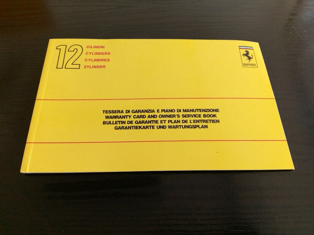 Manuel de garantie de la Ferrari Testarossa ou 412, Envoi, Ferrari