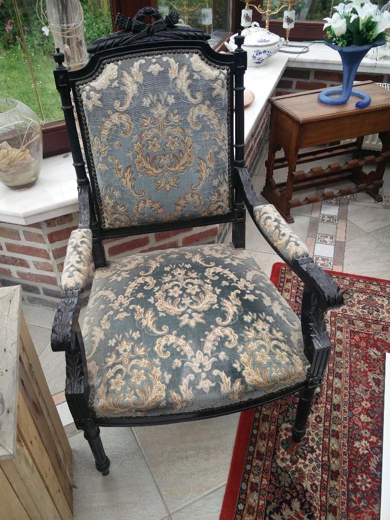 antieke stoel, Huis en Inrichting, Stoelen, Gebruikt, Blauw, Eén, Hout