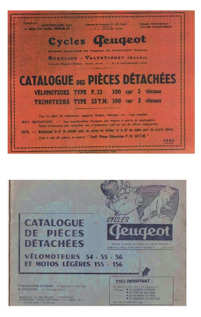 RTM 100 PEUGEOT P51-P52-P53-P54 & Triporteur PEUGEOT., Enlèvement ou Envoi
