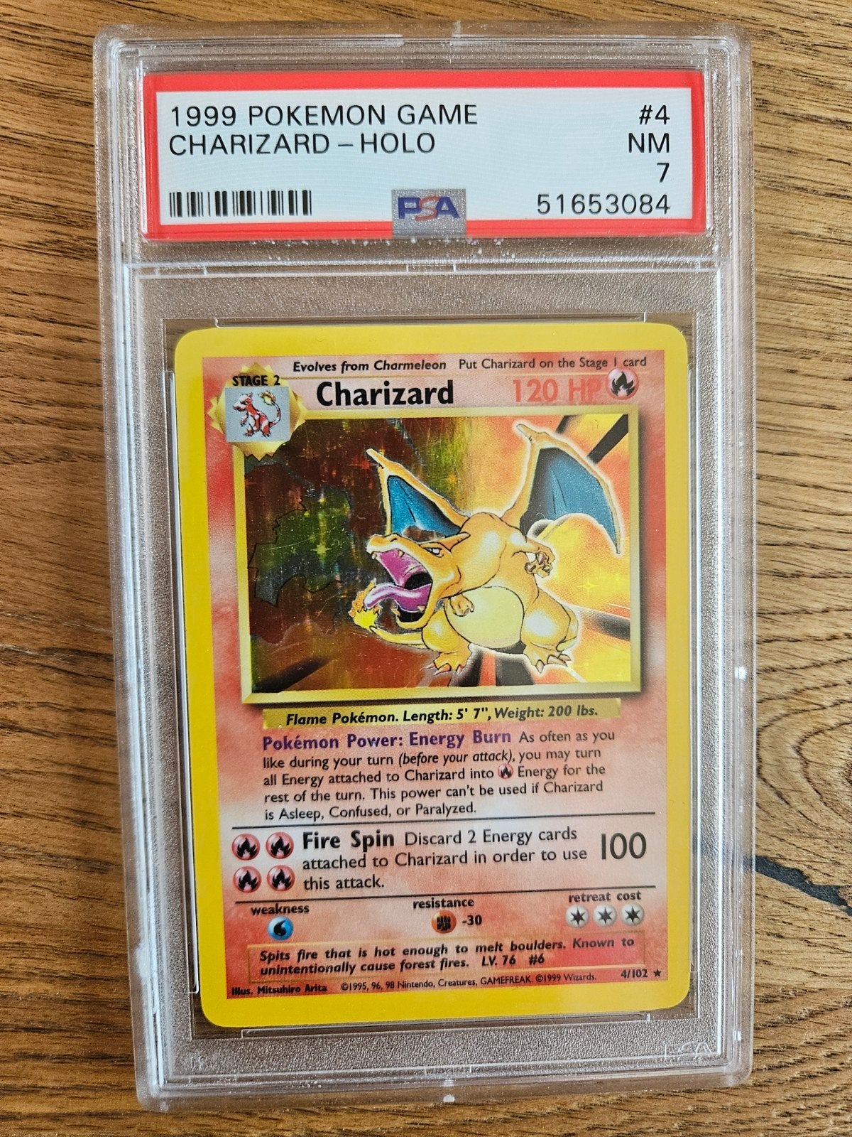 Charizard Base set PSA 7, Hobby en Vrije tijd, Ophalen, Zo goed als nieuw, Losse kaart, Foil
