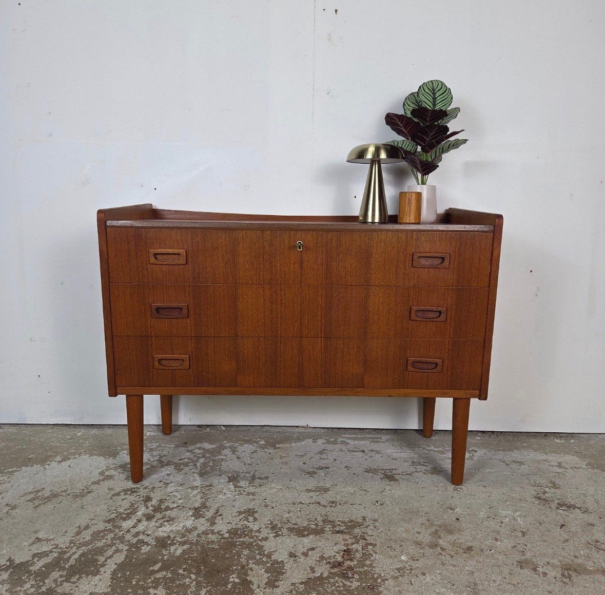 Vintage Deense ladekast, nachtkastje teak, jaren 60, halkast, Huis en Inrichting, Ophalen, Gebruikt, Hout