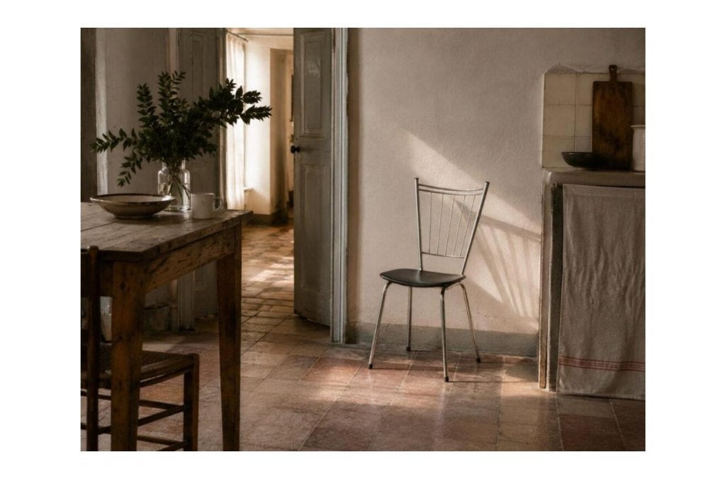 Vintage Soudeurop keukenstoel – chroom en zwart, Huis en Inrichting, Stoelen, Gebruikt, Eén, Kunststof, Metaal, Zwart, Ophalen