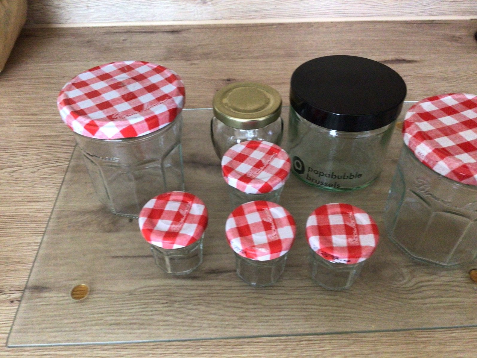 Confituur potjes 8 stuks voor €5, Voorraadpot, Ophalen of Verzenden, Zo goed als nieuw, Glas