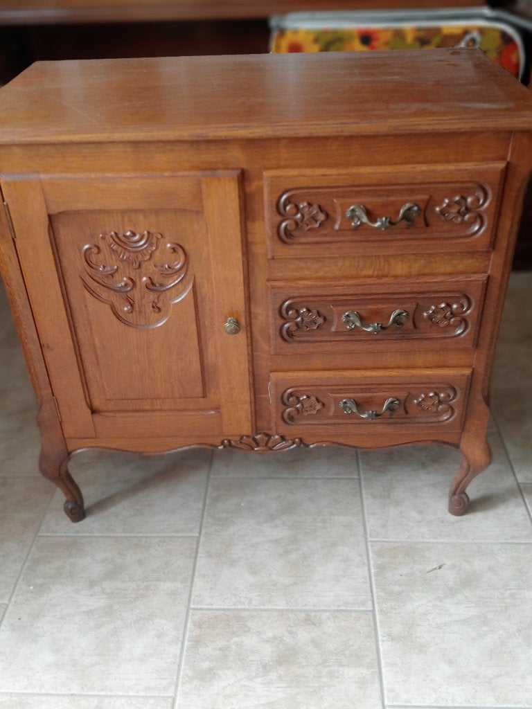 Vintage eikenhouten ladenkastje Lodewijk XV-stijl, Antiek en Kunst, Ophalen