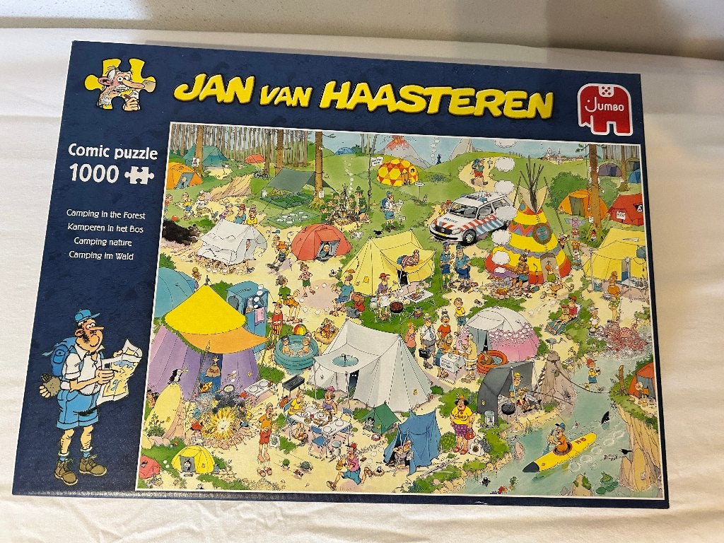Puzzel - Jan van Haasteren - Kamperen in het bos-1000 Stuks, Ophalen, 500 t/m 1500 stukjes, Gebruikt, Legpuzzel