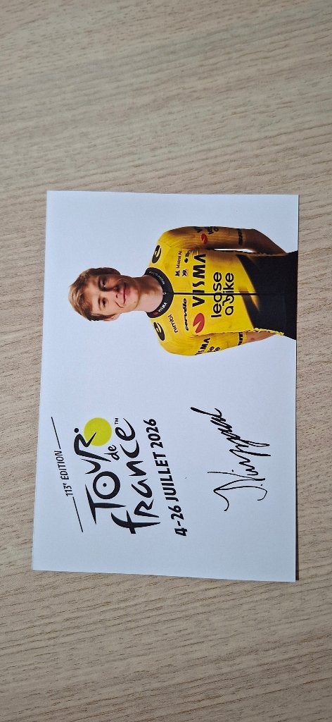 Jonas Vingegaard # Tour Foto met handtekening (print), Verzamelen, Sportartikelen en Voetbal, Verzenden, Nieuw, Overige typen
