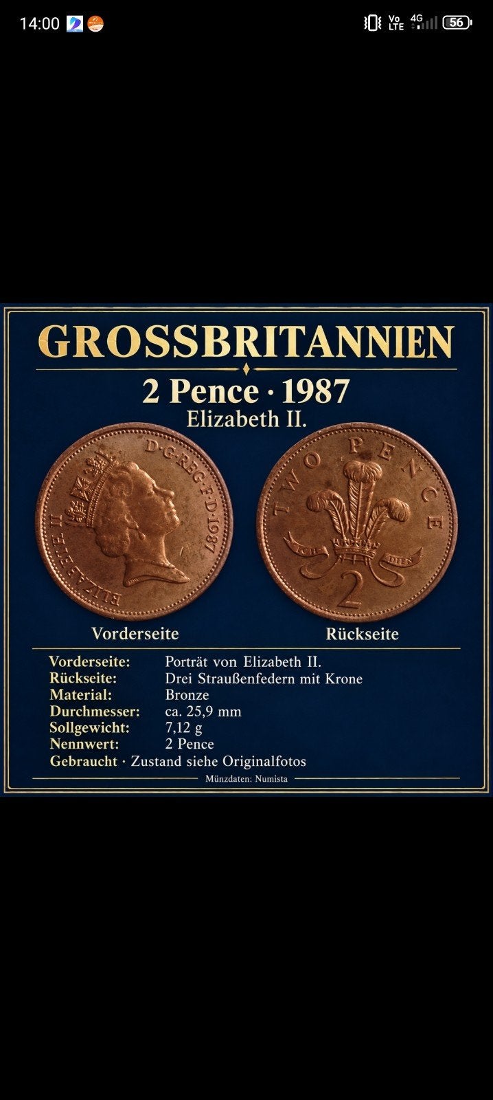 pièce Elizabeth 1987, Timbres & Monnaies, Enlèvement ou Envoi