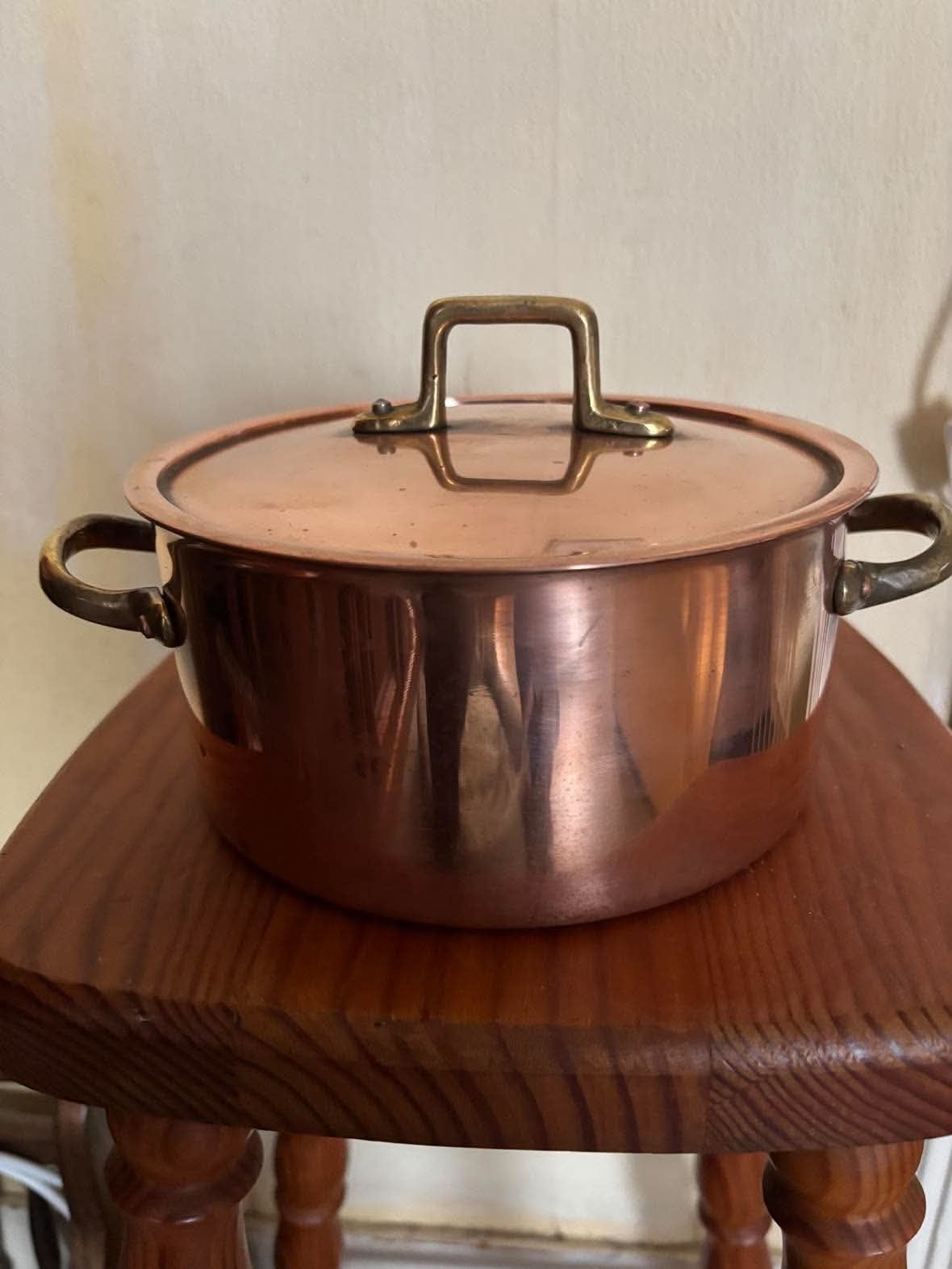 Antieke koperen kookpot met deksel - Massief koper, Enlèvement, Cuivre