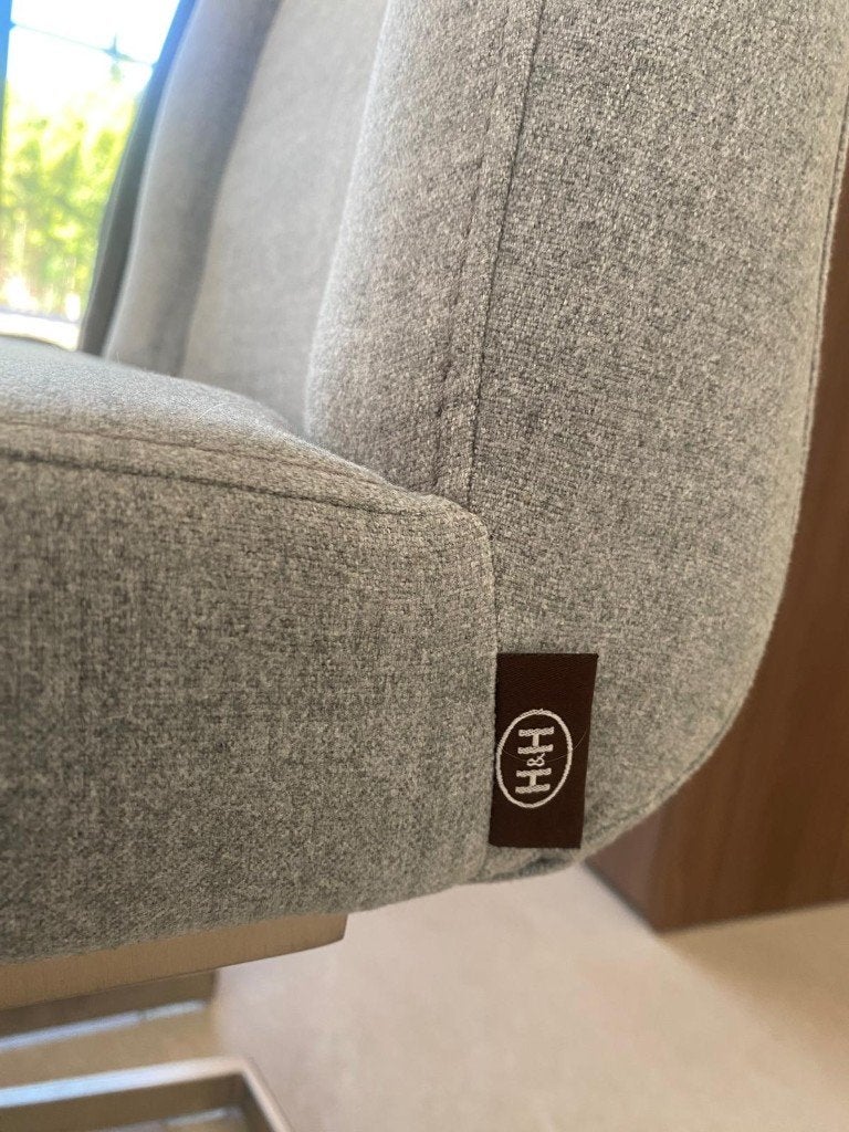 8 Eetkamerstoelen Henders & Hazel met swingframe grijs, Ophalen, Gebruikt, Warm hedendaags, Stof