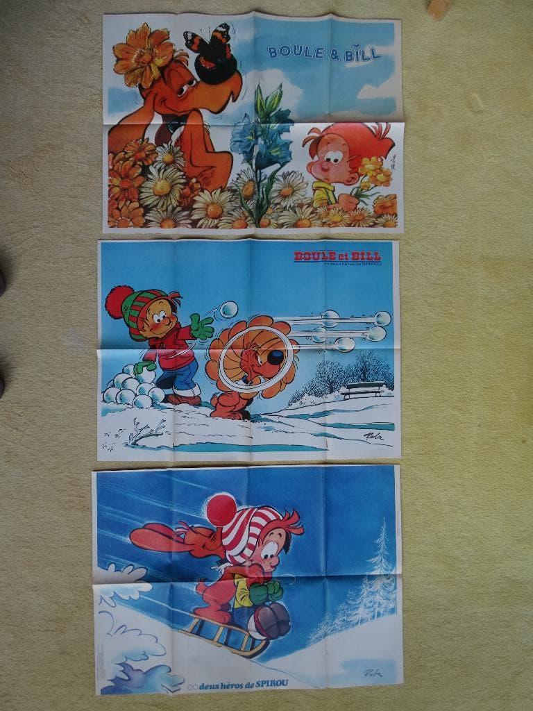 Lot de 3 posters Boule & Bill - Journal Spirou - 1974 à 1976, Livres, Enlèvement ou Envoi, Une BD, Comme neuf, Roba