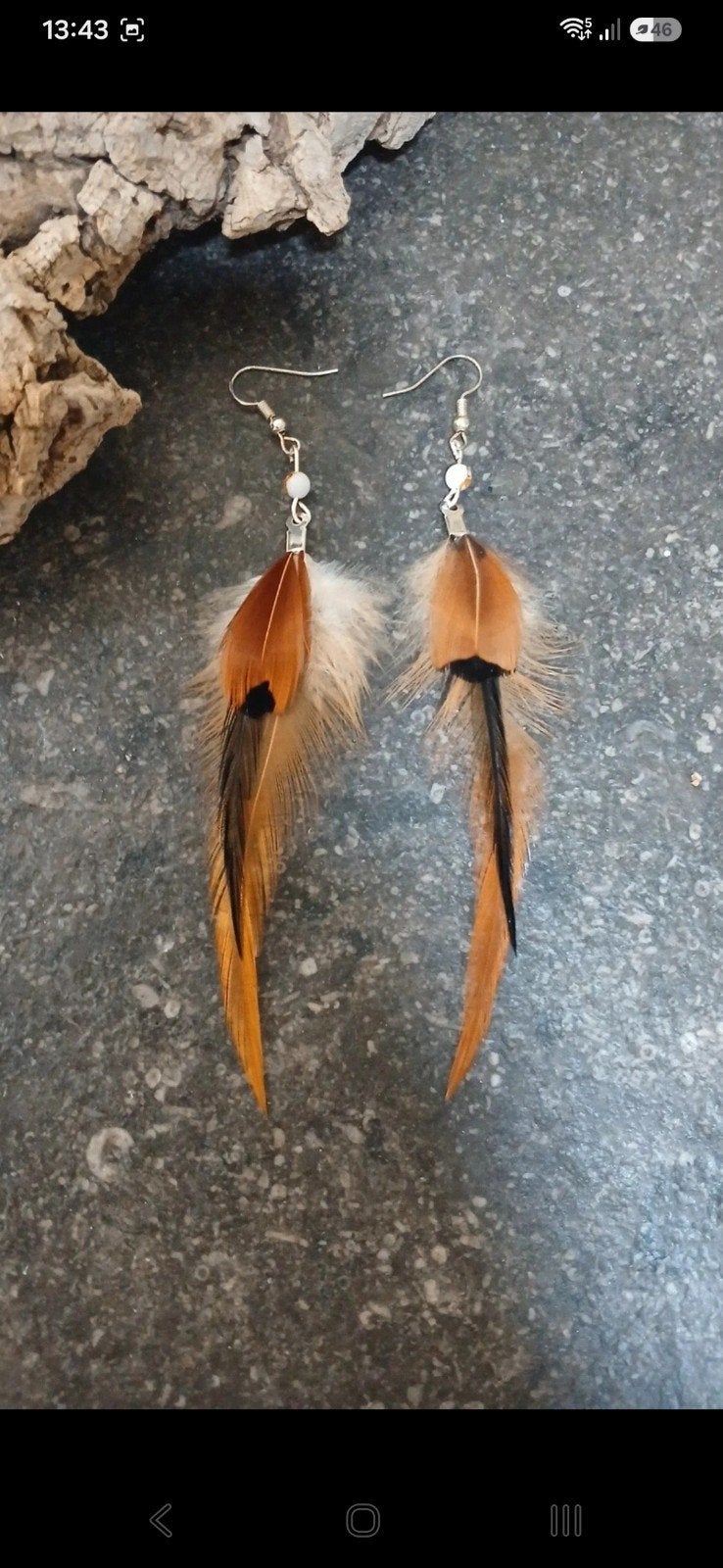Oorbellen met natuurlijke veren, Handtassen en Accessoires, Broches, Bruin, Nieuw, Ophalen of Verzenden, Met edelsteen