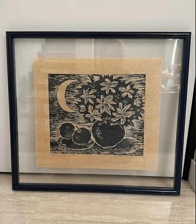 Kader met Prent op Rijstpapier, Comme neuf, Enlèvement, 50 à 75 cm, Bois