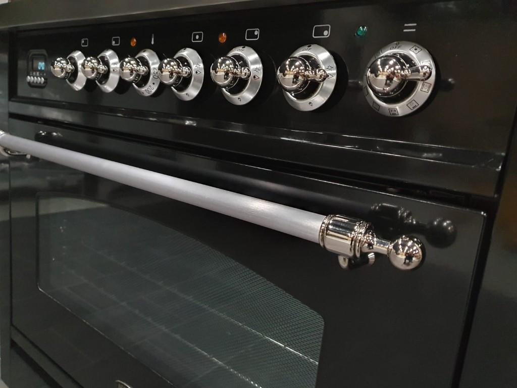 🔥Luxe Boretti Fornuis 90cm hoogglans zwart + rvs frytop, Ophalen, 60 cm of meer, Zo goed als nieuw, Gas