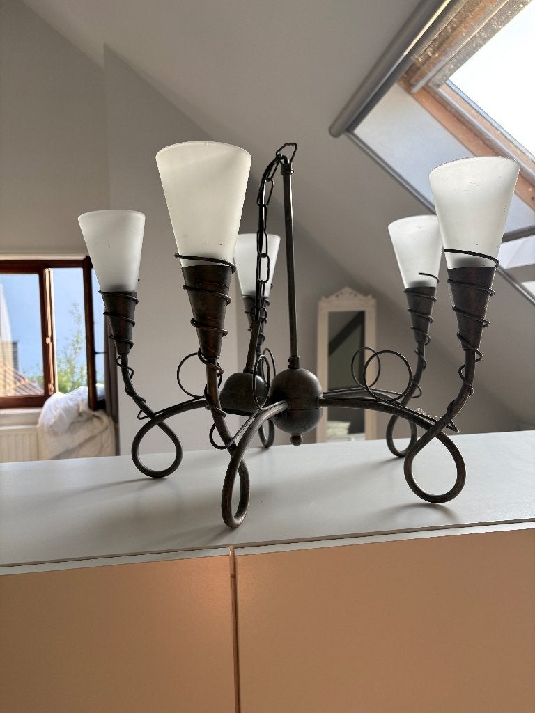 Metalen kroonluchter, Huis en Inrichting, Lampen | Kroonluchters, Ophalen, Gebruikt, Metaal, E14 (klein)