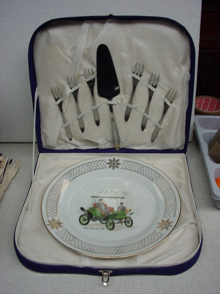 gebak set in blauwe koffer (doos) in velours, Ophalen of Verzenden