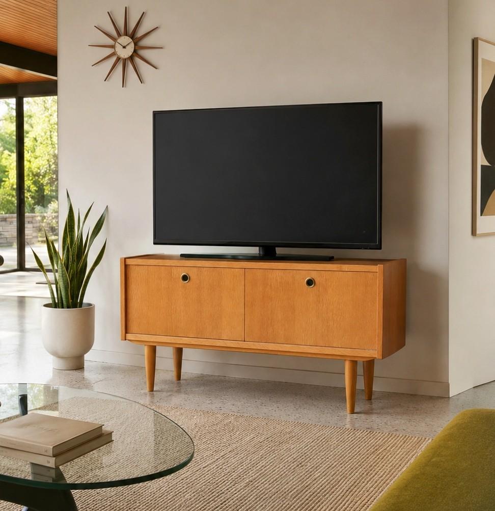 Prachtig vintage TV-meubel / lowboard, Enlèvement, Comme neuf, Midcentury, Avec abattant(s)