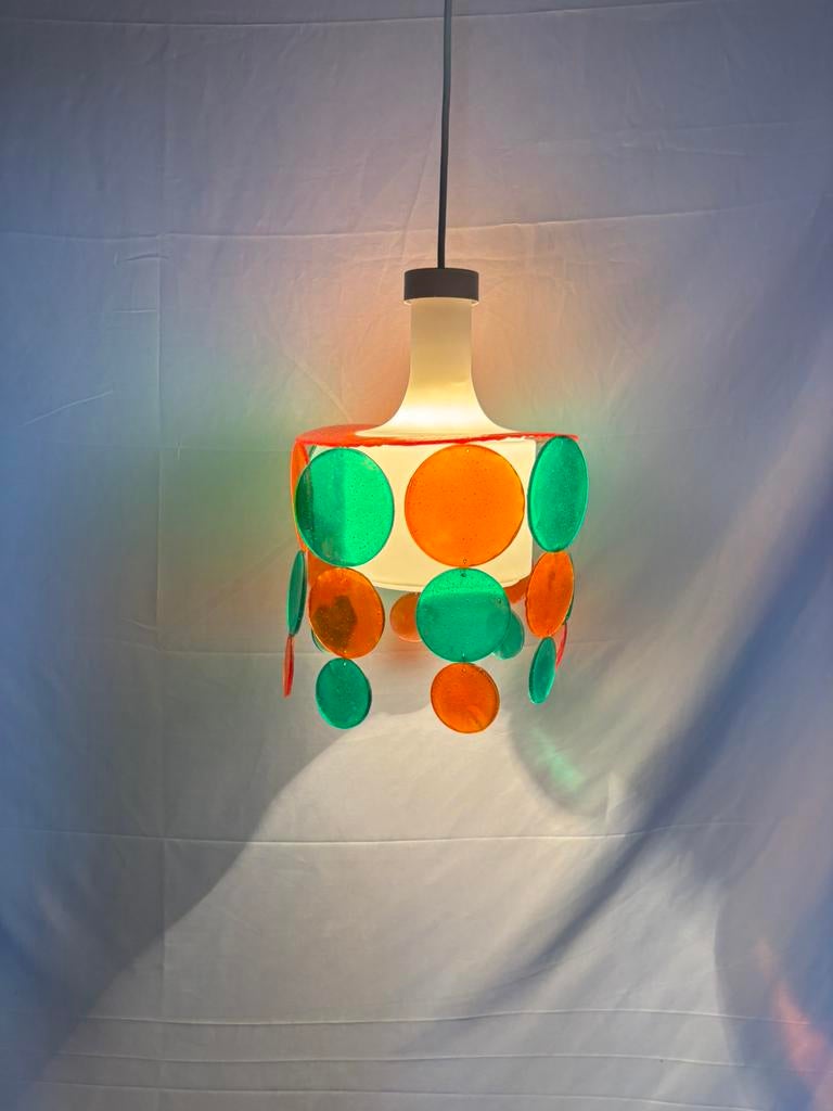 Vintage space age hanglamp Vistosi stijl jaren '60/'70, Ophalen of Verzenden, Gebruikt, Glas
