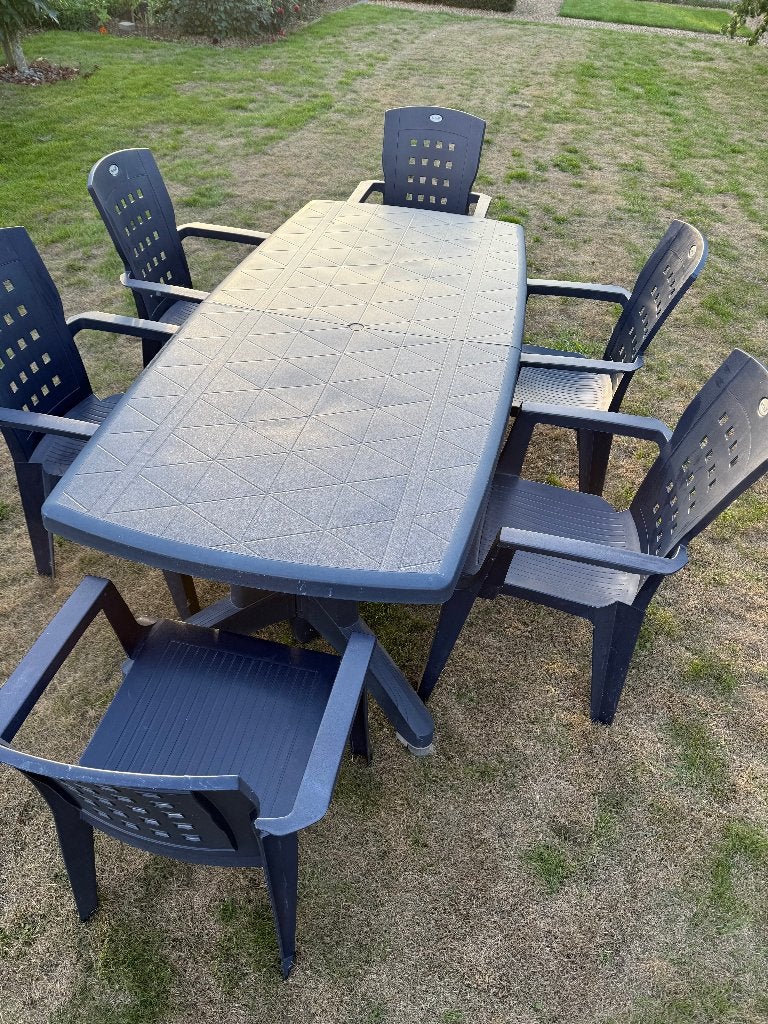 Tuintafel + 6 stoelen, Tuin en Terras, Ophalen, Gebruikt, Rechthoekig, Plastic
