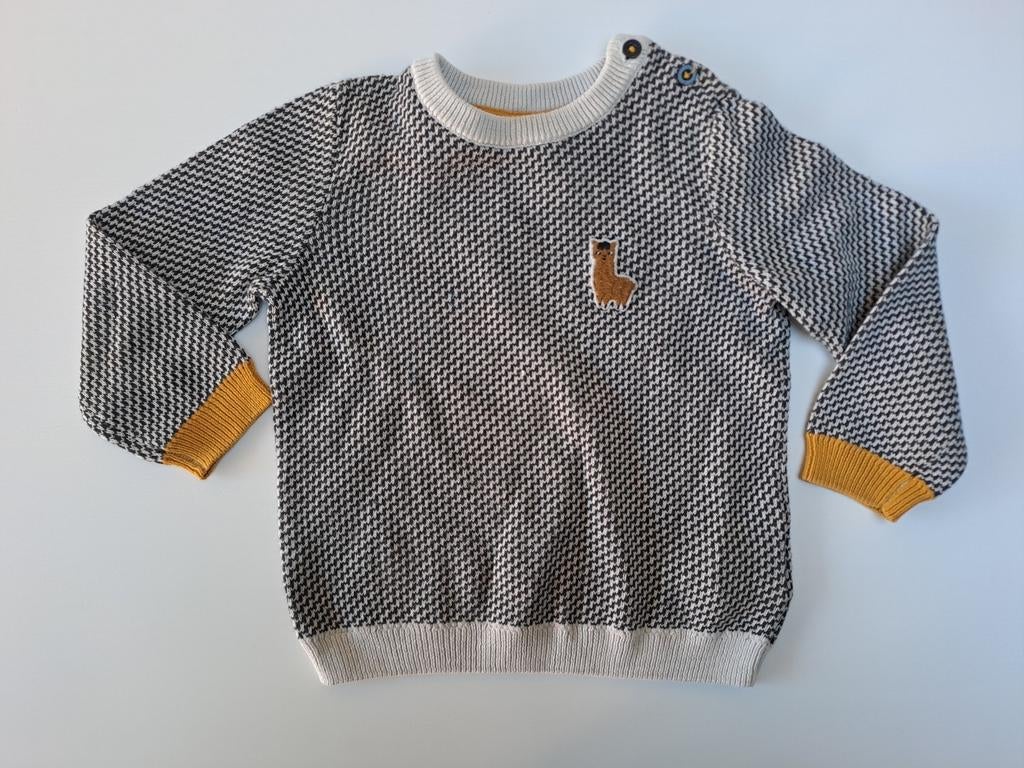 Pull en tricot blanc noir ocre t 80 alpaca, Enlèvement ou Envoi, Pull ou Veste, Utilisé, Cuddles & smile