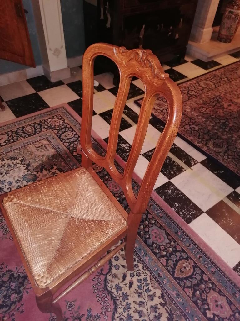 Eiken tafel met 6 stoelen, barkast en grote vitrinekast, Antiek en Kunst, Ophalen
