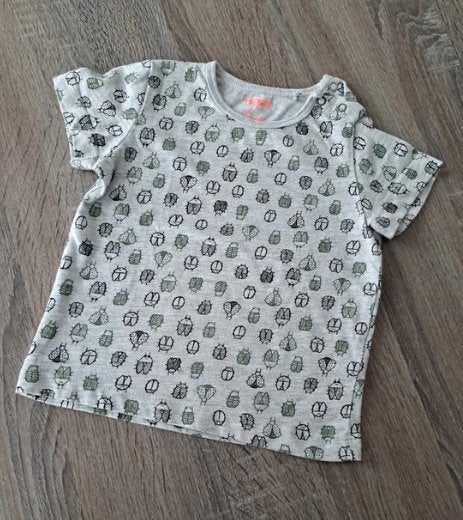Hema grijs t-shirt met insecten 74, Kinderen en Baby's, Babykleding | Maat 74, Ophalen of Verzenden, Zo goed als nieuw, Hema, Jongetje