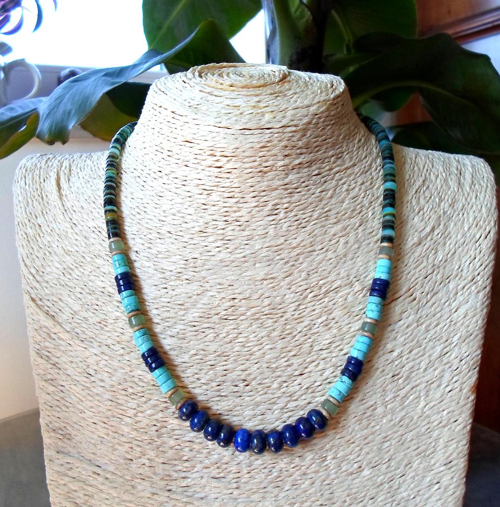 Indiaanse ketting man of vrouw in turkoois en lapis Surfer, Handtassen en Accessoires, Blauw, Nieuw, Ophalen of Verzenden, Met edelsteen