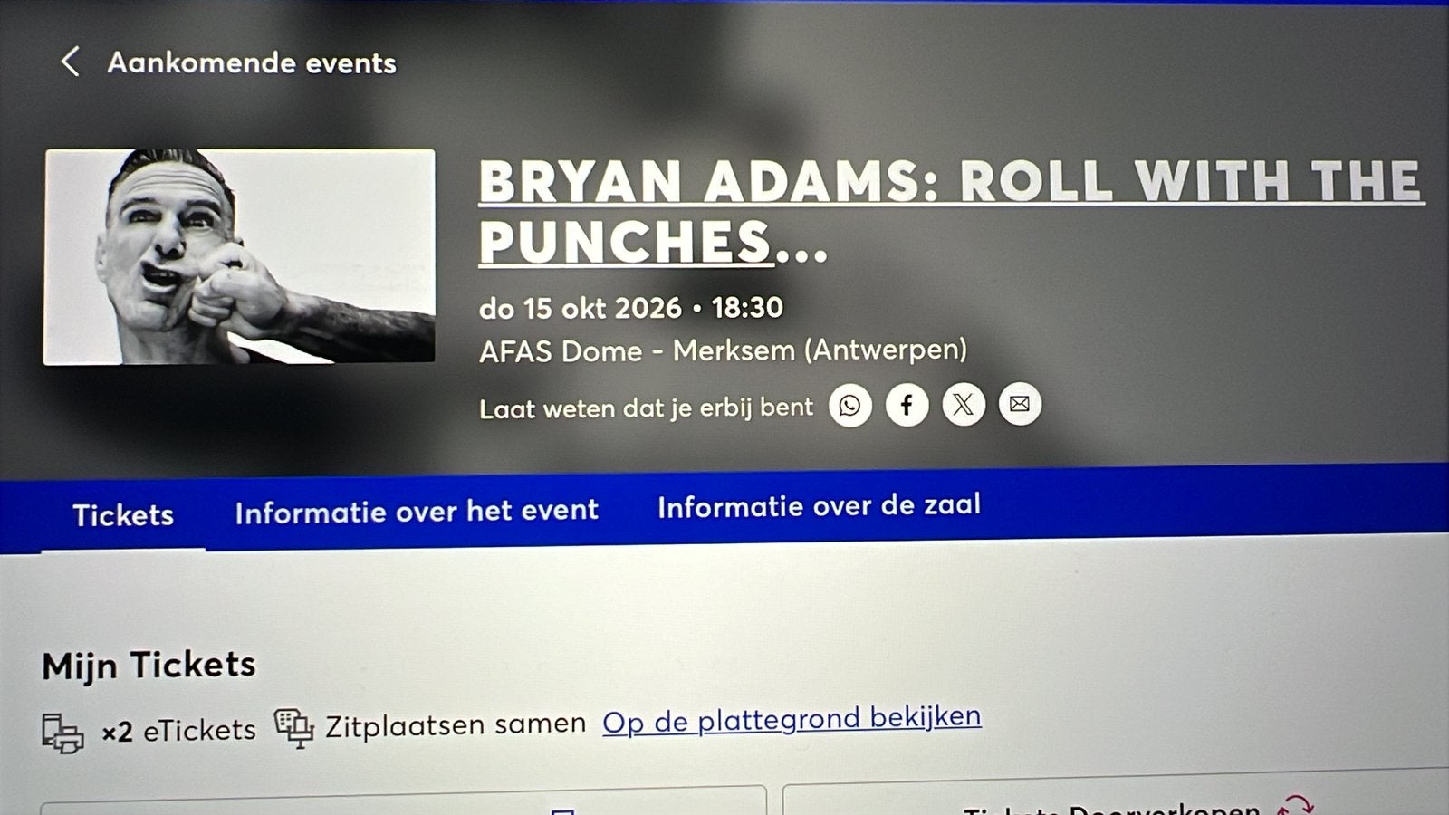 Tickets VIP Brian Adams AFAS DOME - do 15/10, Twee personen