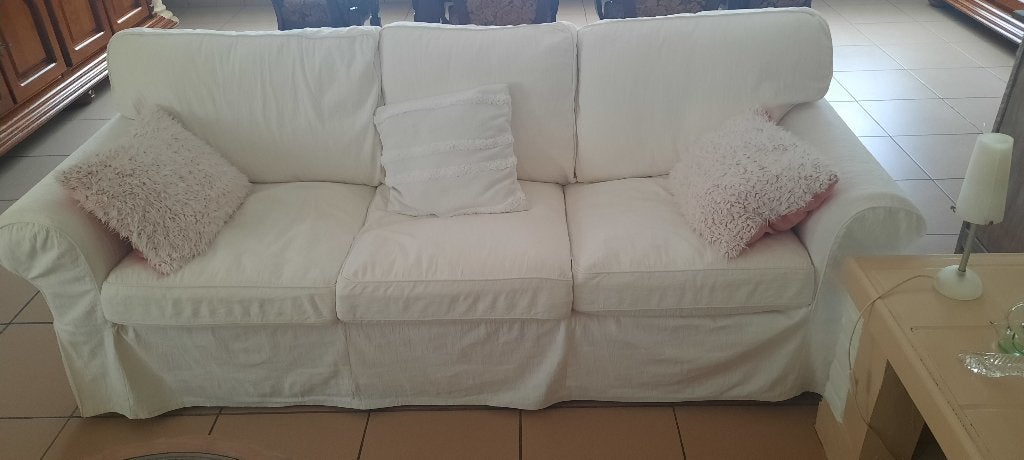 Zetel stof wit, Huis en Inrichting, Zetels | Zetels, Ophalen, Gebruikt, Driepersoons, 75 tot 100 cm